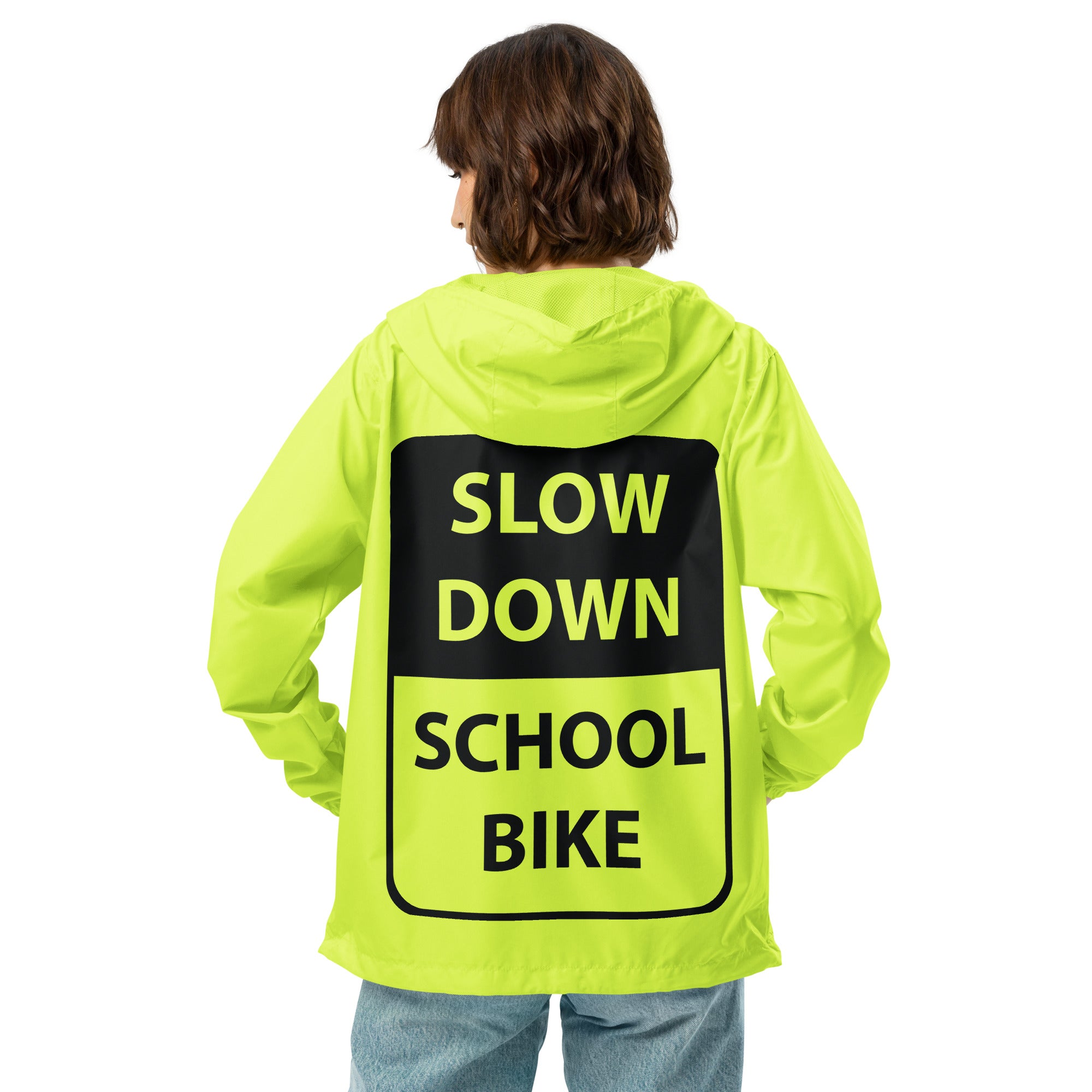 SLOW DOWN School Bike Safety Unisex lightweight zip up windbreaker
